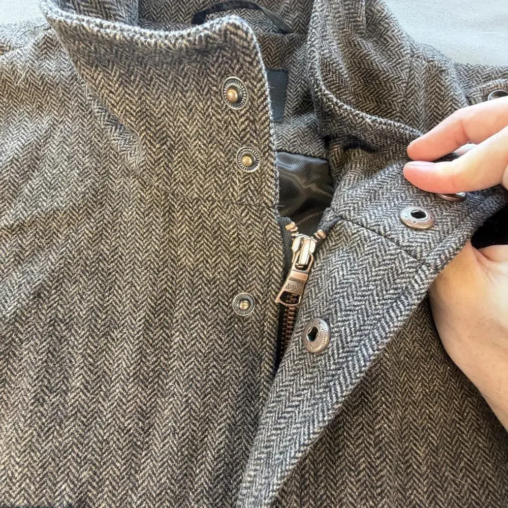 Banana Republic Jacket Mens 2XL Gray Herringbone Tweed Military Full Zip Lined